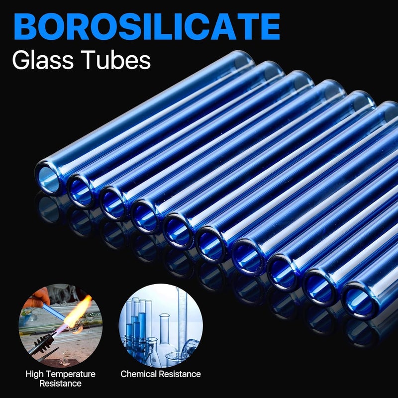 Lainballow 20pcs 4 Inch Blue Borosilicate Glass Blowing Tubes, 12mm OD, 8mm ID, 2mm Thick Wall, with 4 Cleaning Brushes - Image 4